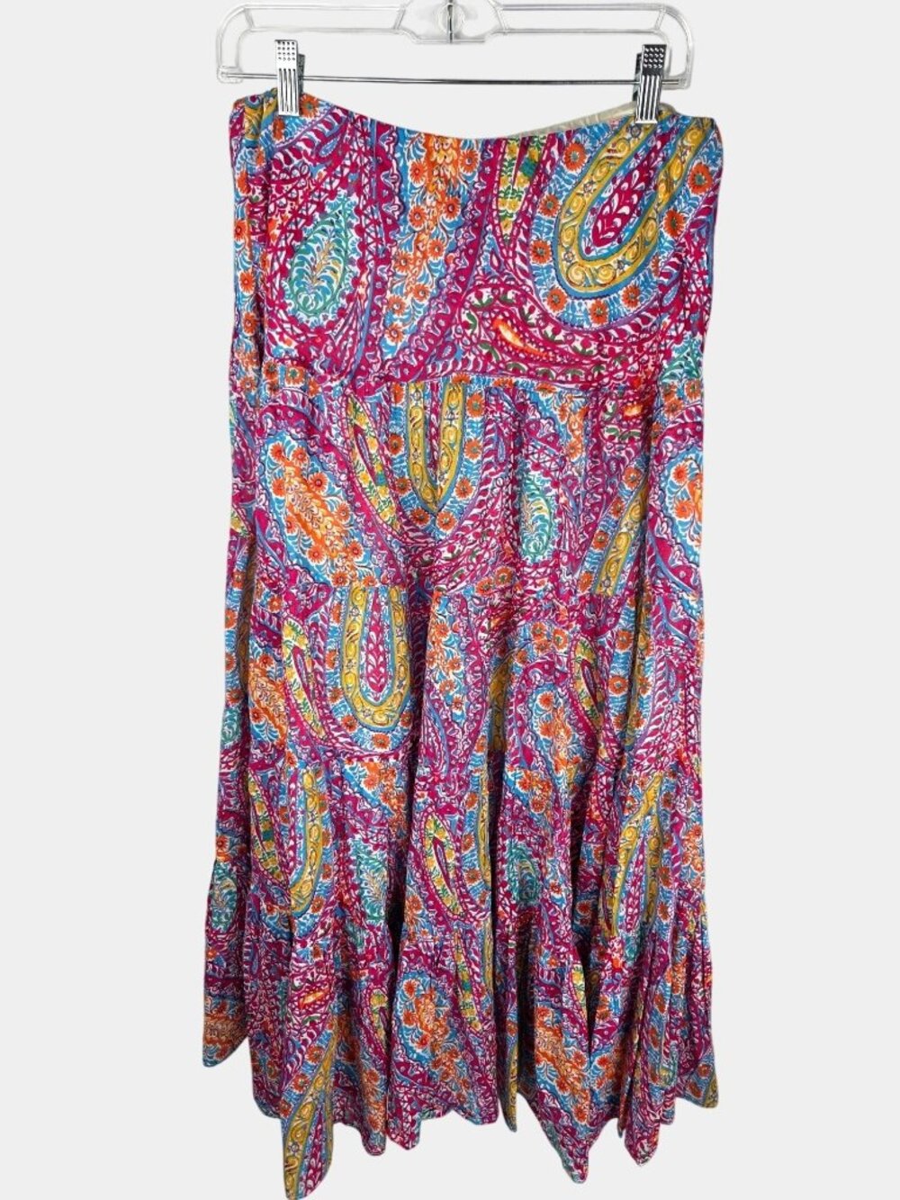 Lauren Ralph Lauren Vintage Maxi Skirt M Pink Paisley Tiered Cotton Boho Peasant